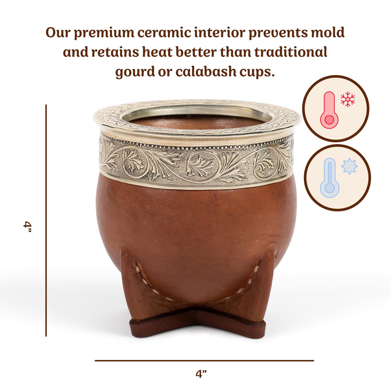 MATEROS Taza premium de yerba mate – Diseño elegante, funcional y duradero – Taza mate ecológica y elegante adecuada para una experiencia suave de beber – Cerámica Imperial (11 onzas)