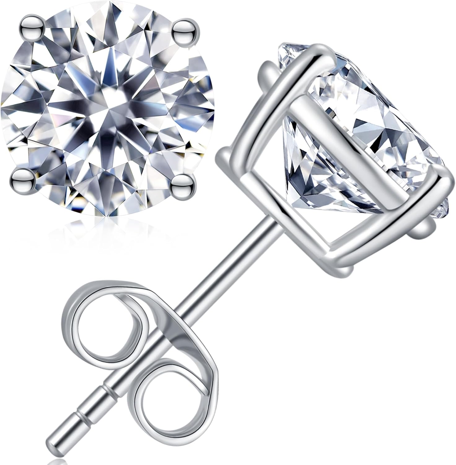 Moissanite Stud Earrings Hypoallergenic 925 Sterling Silver stud Earrings for Women Round Cut D Color VVS1 18K White Gold Plated Lab Created Moissanite Earrings for Women Men 0.3ct-2ct