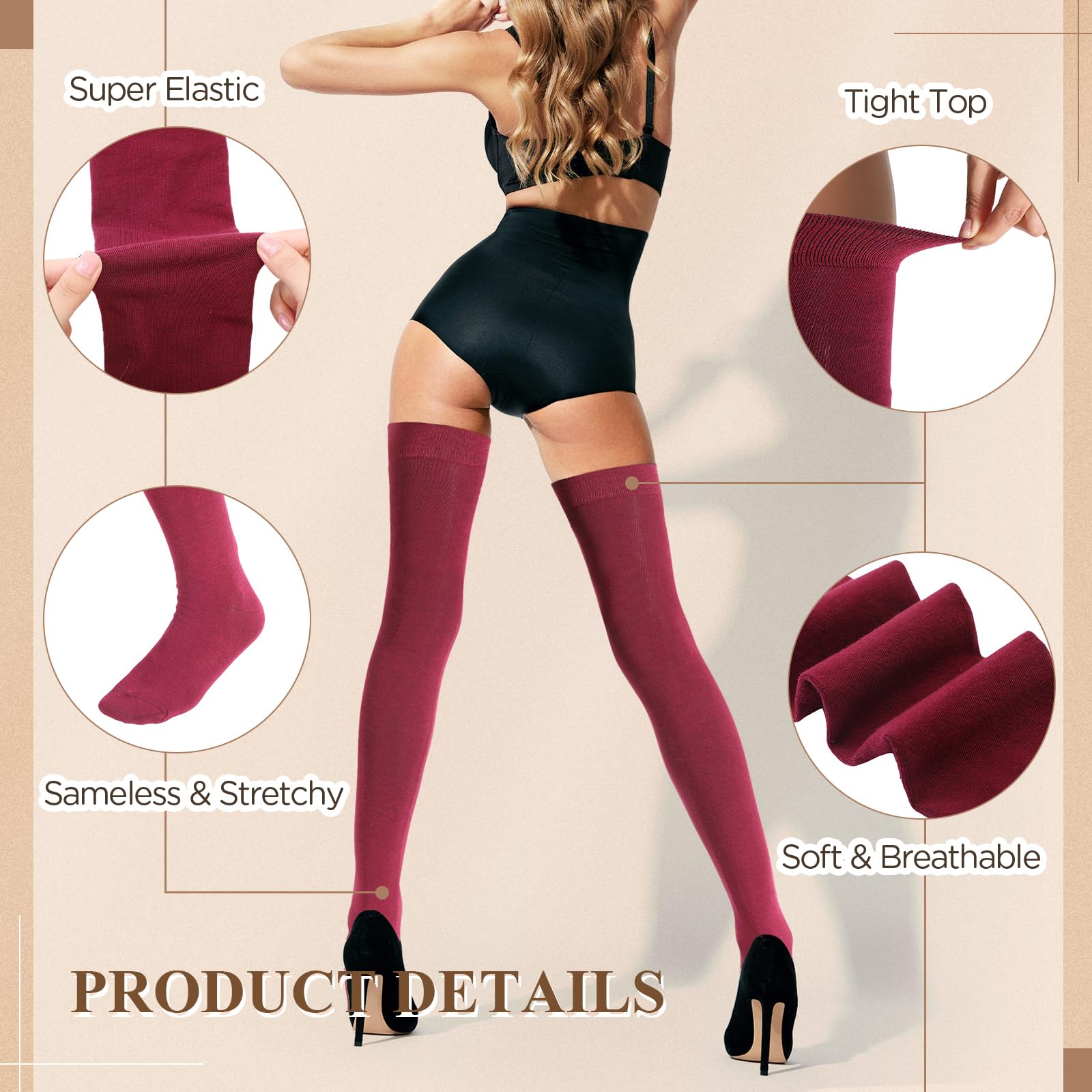 SATINIOR Extra Long Socks Thigh High Cotton Socks Extra Long Knee Boot Stockings for Women: One Size Black, Red