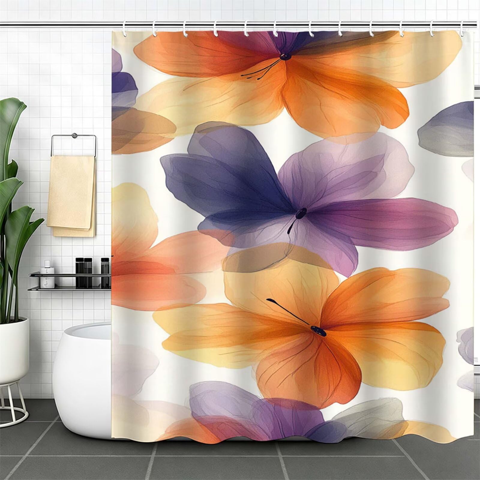 arancione Tenda Doccia 240x200cm,Tenda per Doccia Tessuto Poliestere Impermeabile Asciugatura Rapida con 12 Anelli,Tende Finestra Bagno e Vasca Pieghevole per Angolare Casa Shower Curtain pianta J-528