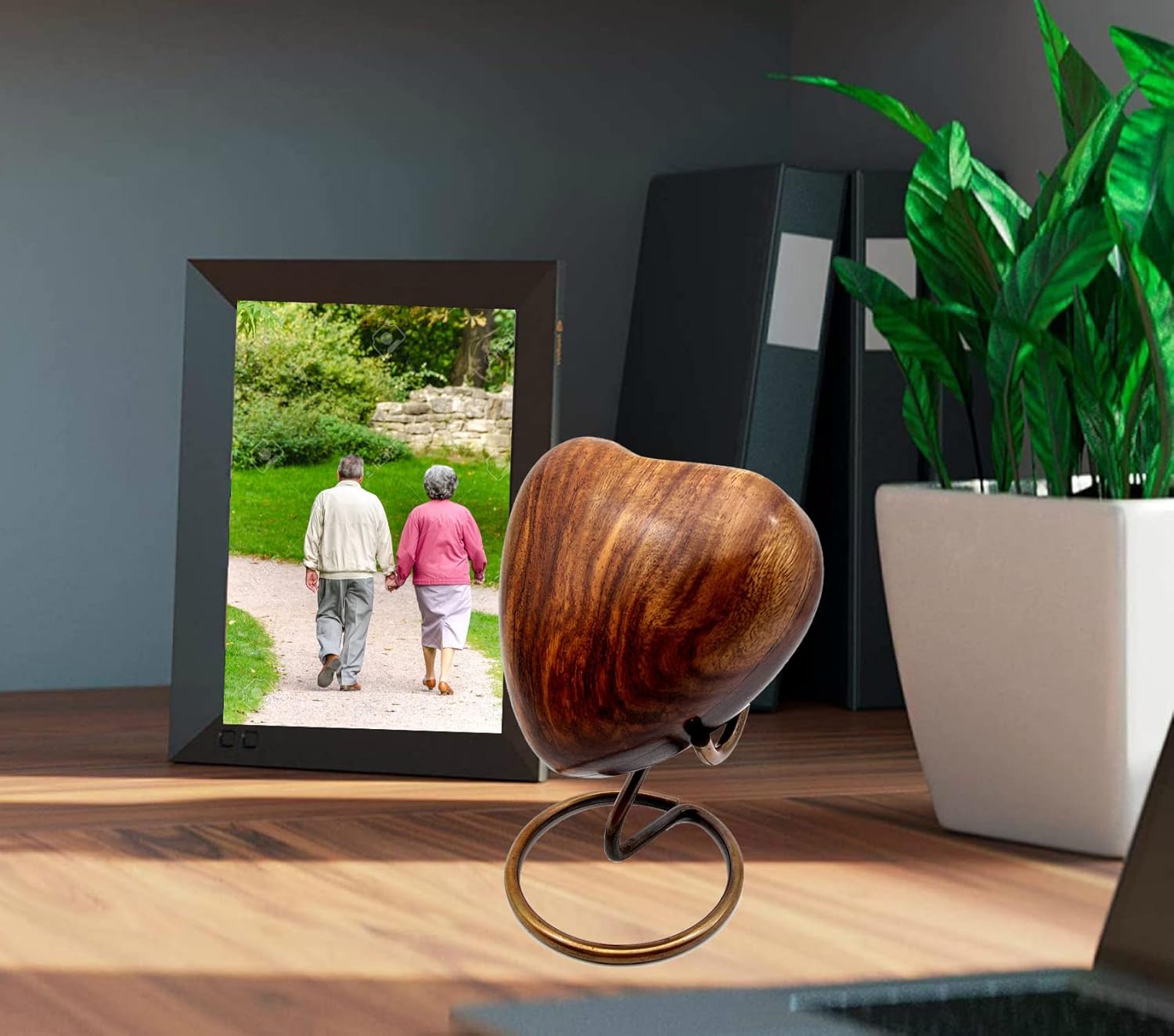 Wooden Heart Urn Keepsake Cremation Urn for Human pet Ashes Handcrafted Urn Heart Shaped - Perfect for Adults & Infants with Brass Stand 3inch (Wooden Urn)