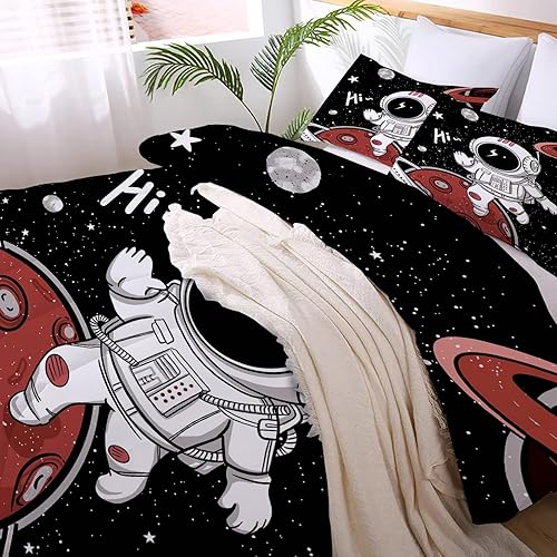Miniatura 4 de Juego de edredón Queen para niños, niñas, adolescentes, astronauta espacial, galaxia, juego de ropa de cama temática del espacio exterior,
