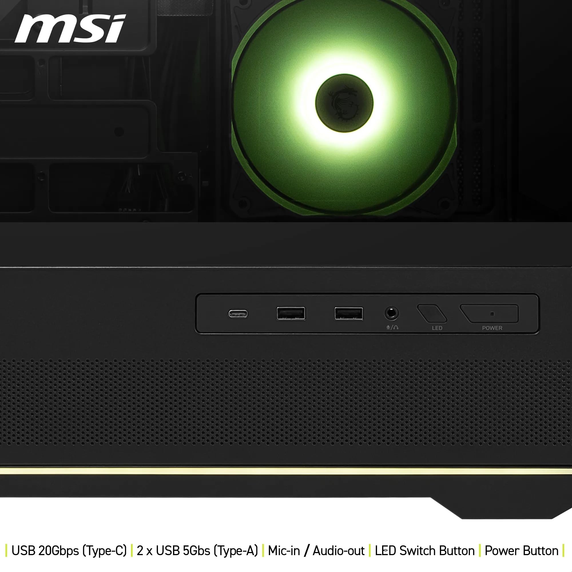 MSI MAG PANO 110R PZ - Mid-tower Gaming PC Case - Obsługuje GPU do 400 mm długości, zdejmowane filtry kurzu, USB 20 Gb/s (typ C), tylne połączenie ATX i Micro-ATX obsługa płyty głównej