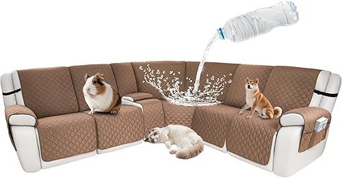 Miniatura 42 de Fundas impermeables para sofá reclinable seccional en forma de L, funda para sofá seccional reclinable de 7 piezas, antideslizante, lavable, juego