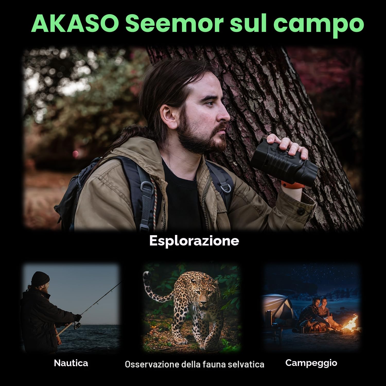 AKASO Seemor-200 Visione Notturna - Binocolo ad Infrarossi a Colori 4K per Adulti, Archiviazione Foto e Video Tramite APP Abilitata, AI-ISP, 1000M, Zoom Digitale 16x per Campeggio, Caccia e Sicurezza
