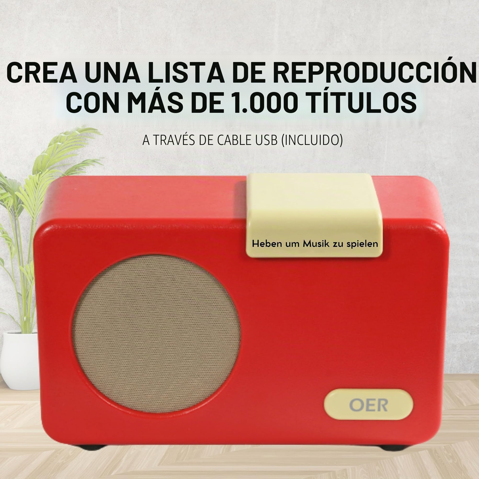 Reproductor de música OER, caja de música para pacientes con demencia, radio para personas mayores con fácil operación, especialmente para personas mayores con Alzheimer, ayuda para la demencia (rojo)