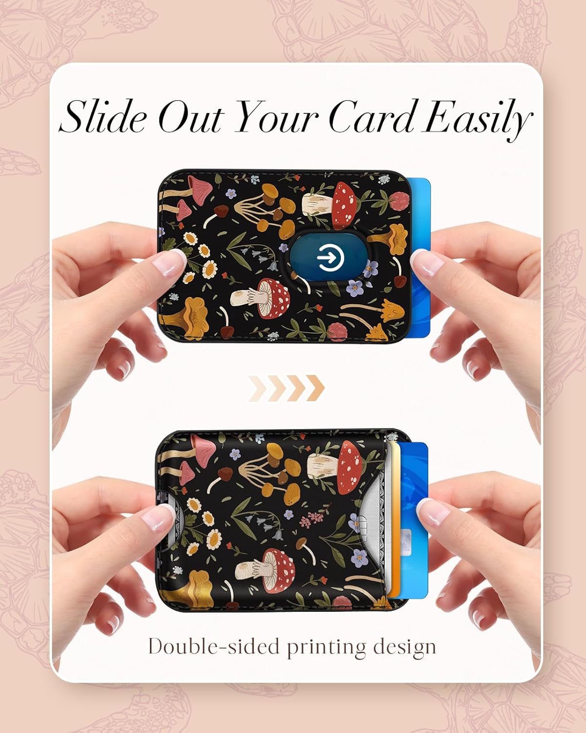 Shorogyt Compatible with Magsafe Wallet Magnetic Card Holder - Mushroom Plant Phone Wallets for Women Teen Girls Cute for iPhone 17/16/15/14/13/12 Series Slim for Apple Mag RFID Magnet, Fit 3 Cards - Image 4