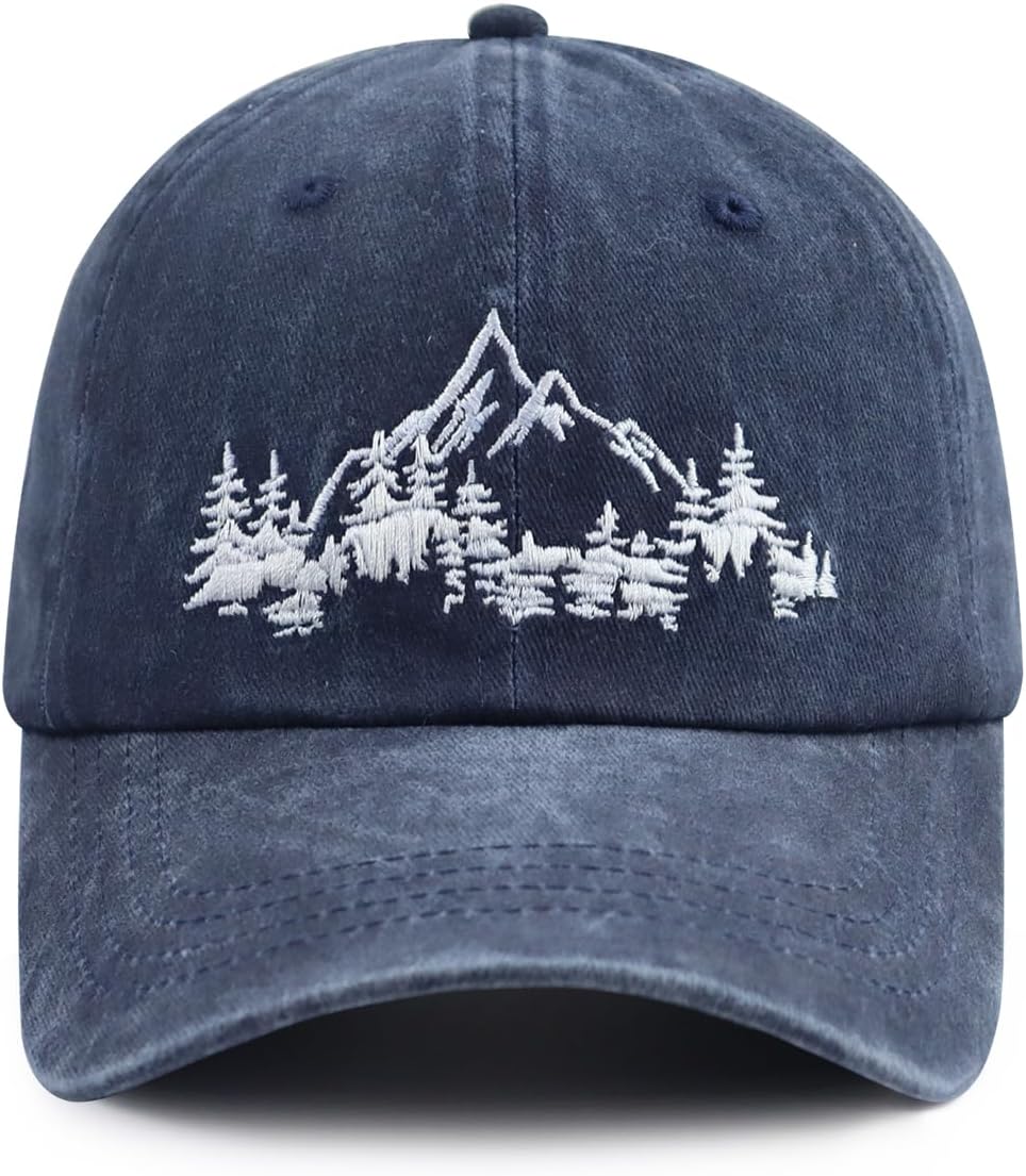 Mountain Trees Hat for Men Women, Funny Adjustable Cotton Embroidered Camping Hiking Explore Outdoor Baseball Cap Mountain Trees Hat for Men Women, Funny Adjustable Cotton Embroidered Camping Hiking Explore Outdoor Baseball Cap
