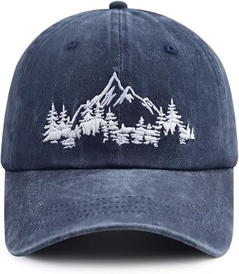 GzacDeope Mountain Trees Hat للرجال والنساء، مضحك قابل للتعديل القطن المطرزة التخييم المشي لمسافات طويلة استكشاف قبعة البيسبول في الهواء الطلق