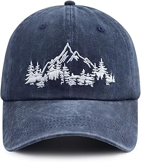 Mountain Trees Hat for Men Women, Funny Adjustable Cotton Embroidered Camping Hiking Explore Outdoor Baseball Cap