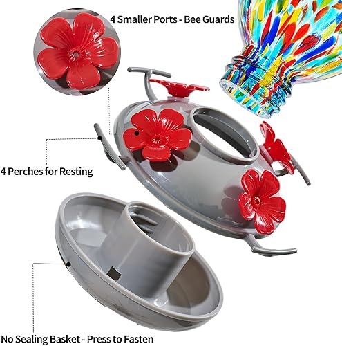 Miniatura 43 de Muse Garden - Comedero de vidrio soplado de 27 onzas para colibríes para exteriores; regalo p/mamá, mujeres, abuelos, decoración de jardín p/colgar