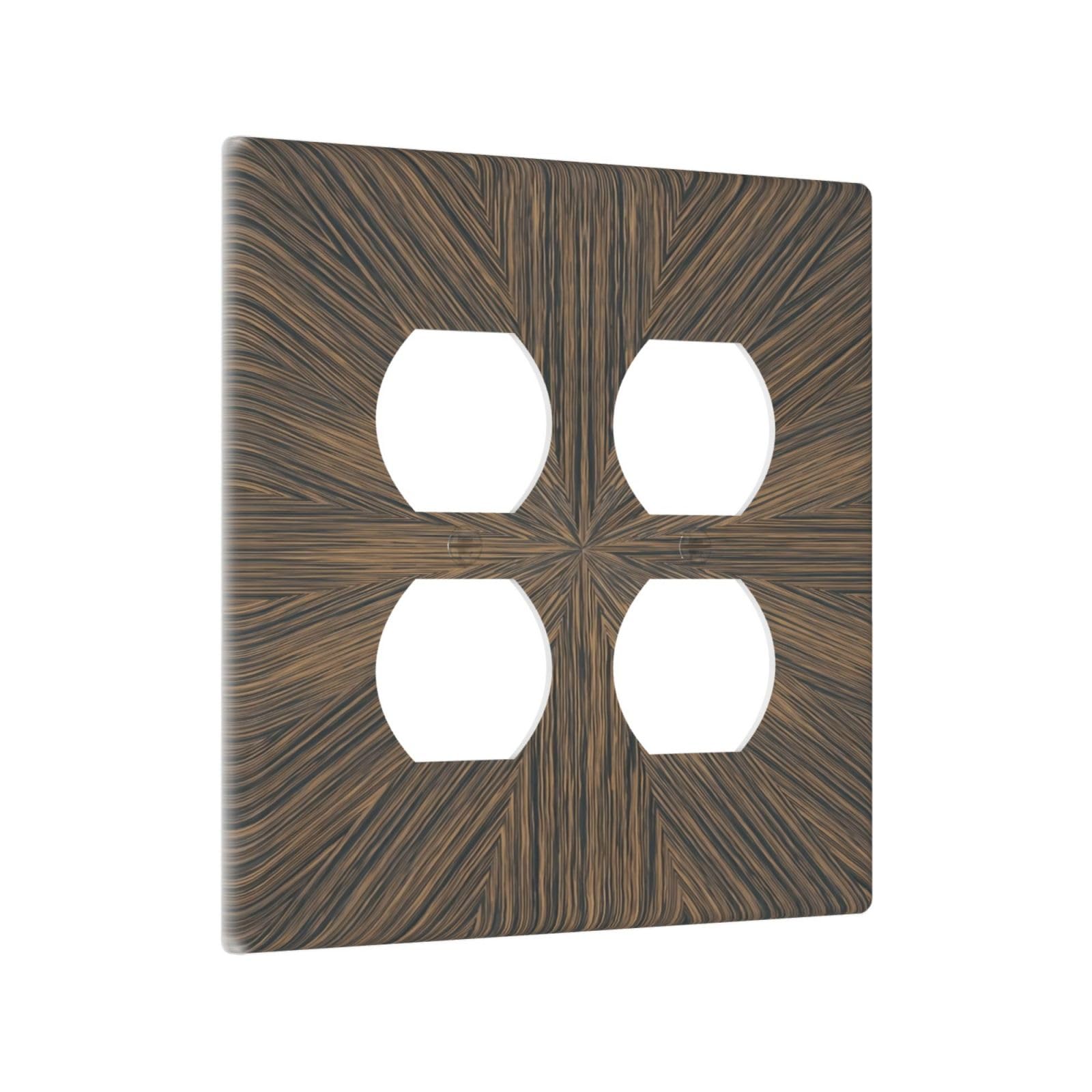 Xuejiaku Decorative Outlet Covers Vintage Brown Mid Century Modern Geometric Wood Grain 2 Gang Light Switch Cover Plate Double Duplex Wall Plates Switch Plate Covers for Farmhouse Decor