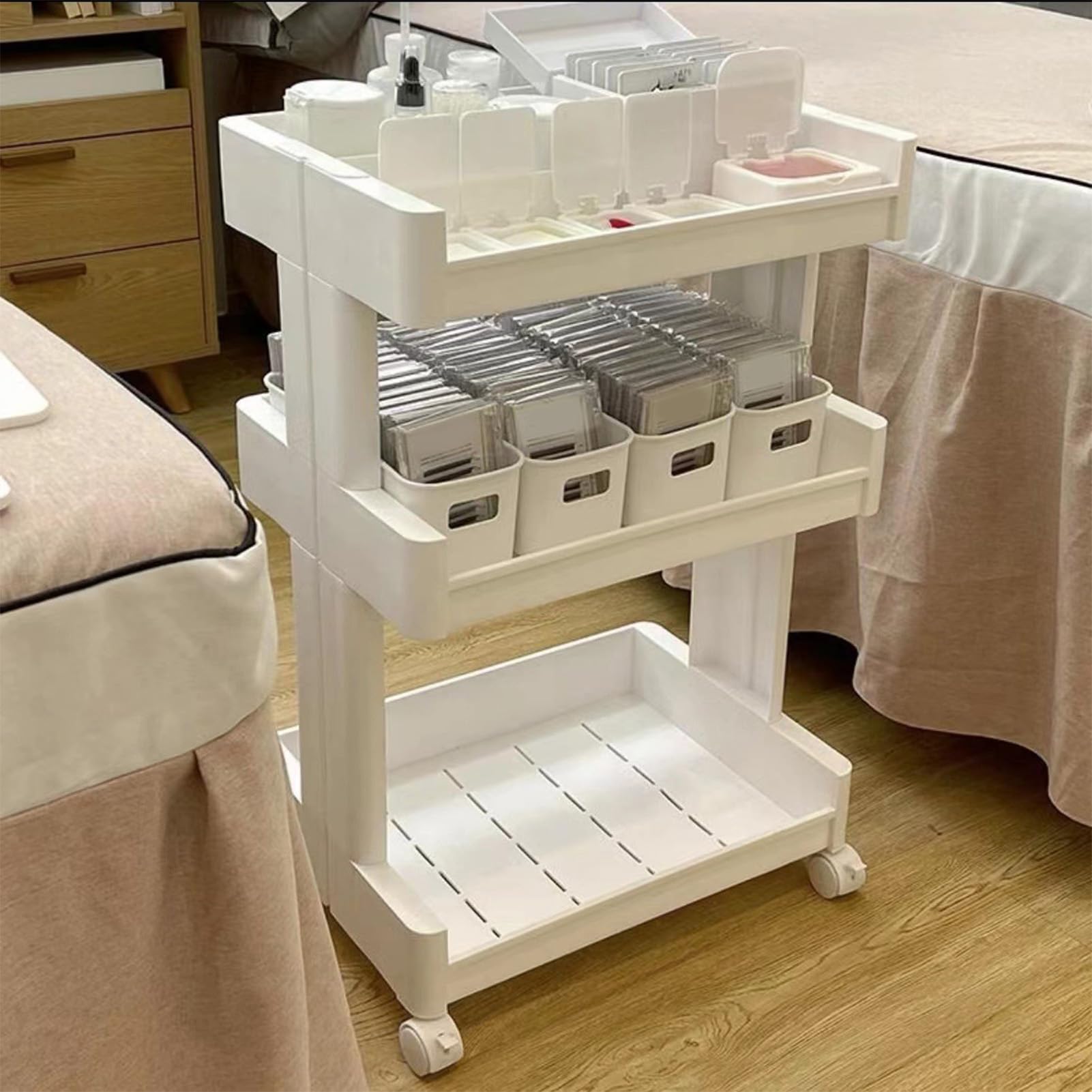 Carro de Almacenamiento de 3 Niveles Carro rodante Multifuncional de Gran Capacidad con Ruedas Conveniencia móvil para salón de Belleza Cocina Baño Oficina Bandejas de plástico