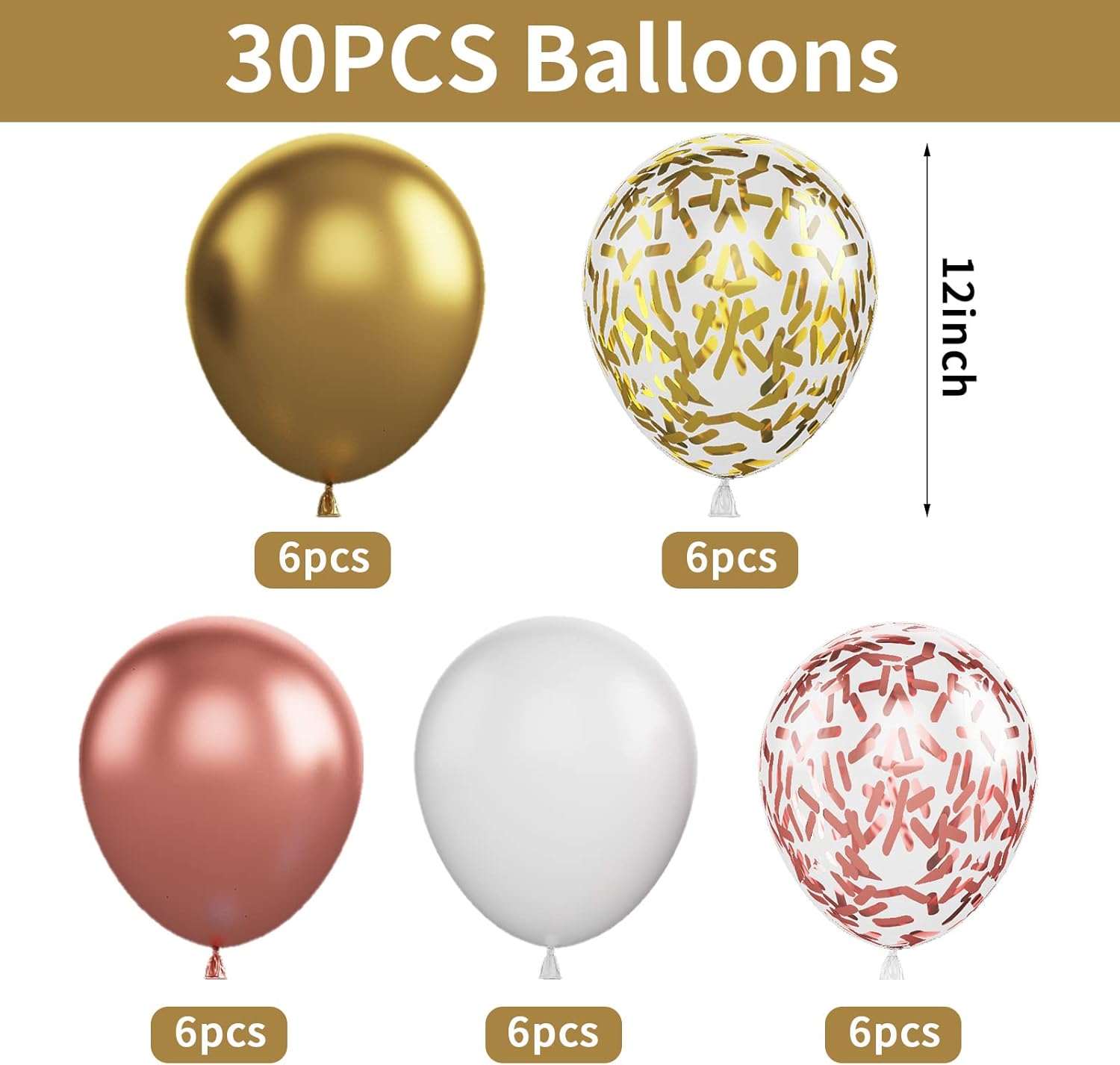 30PCS Rose Gold White Birthday Balloons Set, 12 Inch Rose Gold White