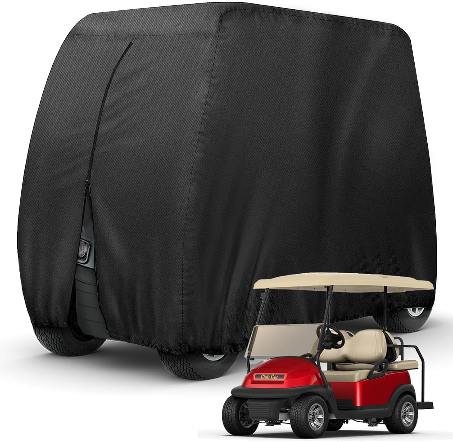THE WHITE SHOP Golf Cart Seat Cover 96*66*48"-Black 4 Passenger Heavy,210T Waterproof Golf Cart Cover Extended Roof Compatible with EZ GO Club Car Yamaha Golf Carts, Outdoor Dustproof Car Cover
