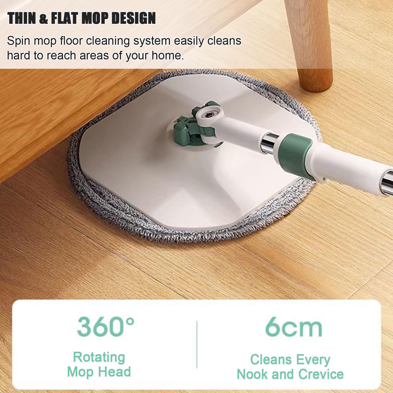 Juego de cubeta para fregona giratoria con escurridor, Sistema de Agua Limpia y Sucia con autoseparación, 1 Recambio Adicional de Almohadillas de Microfibra para fregona. diseño Compacto