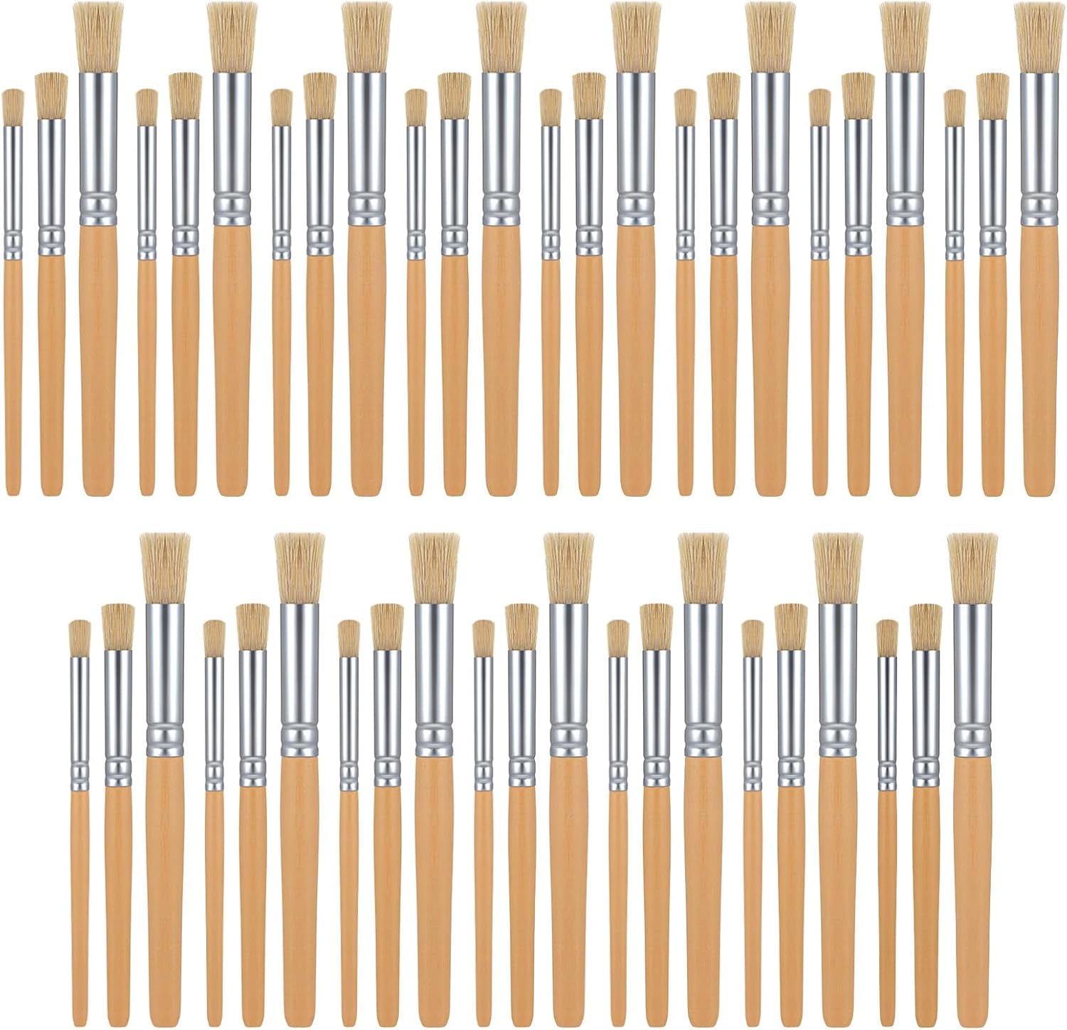 45 Pieces Wooden Stencil Brushes Bulk, Natural Bristle Brushes, Wooden Handle Painting Brush for for Wood Wall Model House Paintings, DIY and Acrylic Oil Watercolor Painting