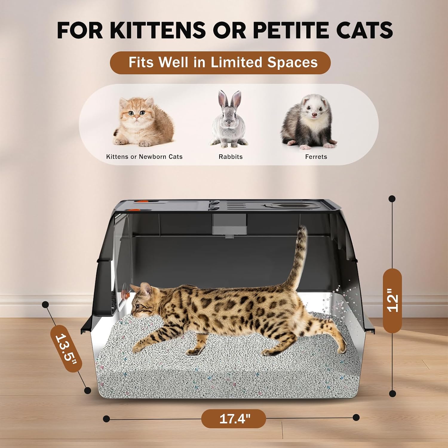 Stainless Steel Litter Box with Lid: Enclosed Cat Litter Box for Small Cats & Kitten, Metal Kitty Litter Pan with High Sided Enclosure, Include Scoop & Mat, Odor Control, Anti-Leakage