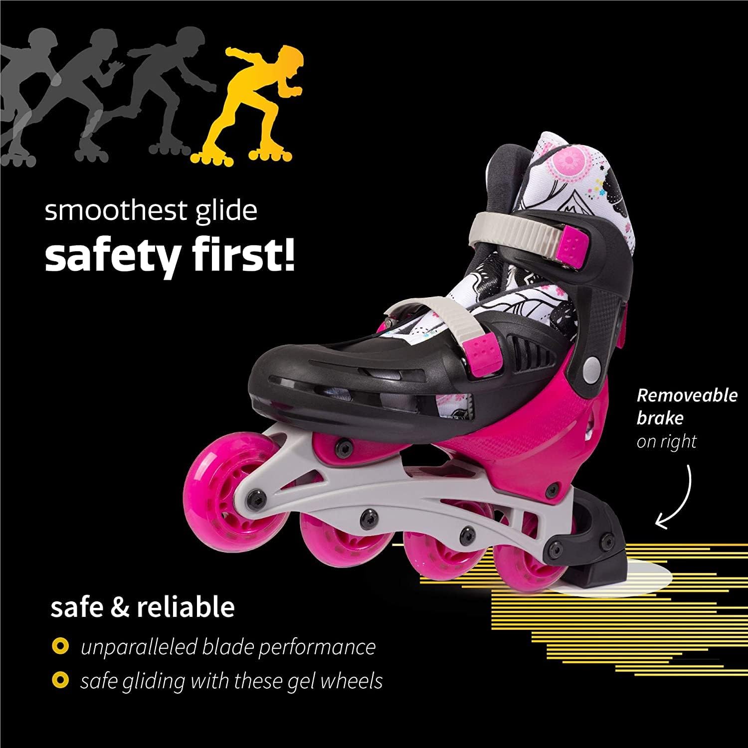 New-Bounce Inline Skates for Girls and Boys - Outdoor Adjustable Roller Skates for Boys Ages 8-12 for Beginners & Advanced Great for Kids & Teens | Pink