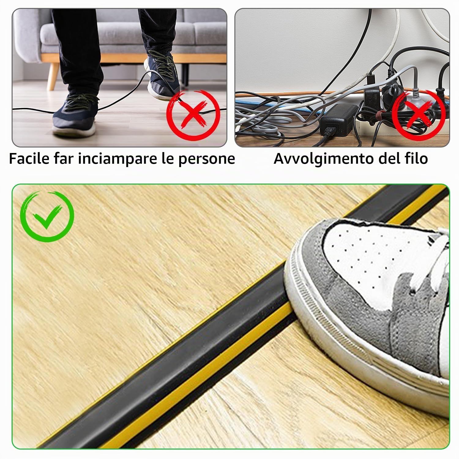 300 cm Canalina Passacavi Pavimento, Canalina Passacavi Calpestabile Esterno Adesiva, PVC Canalina Flessibile per Cavi, Semicerchio Canaletta per Cavi Elettrici per Casa, Officina, Magazzino, Concerto