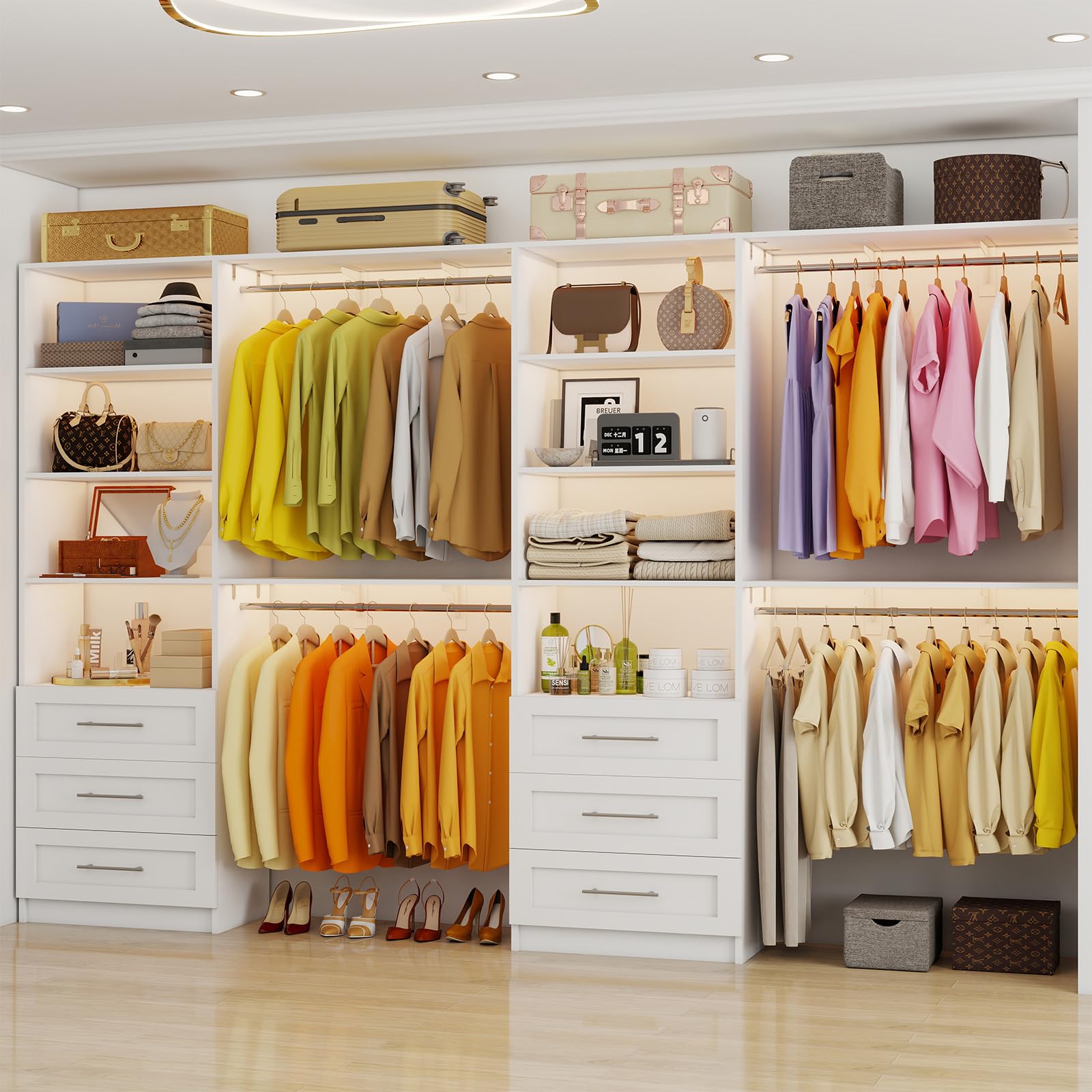 Secilix Closet System with 6 Wood Drawers, 6-12FT Closet Organizer System