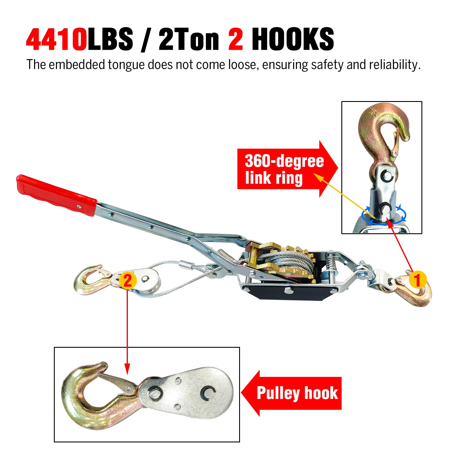 Come Along Winch - 4400 lbs Pulling Power -7