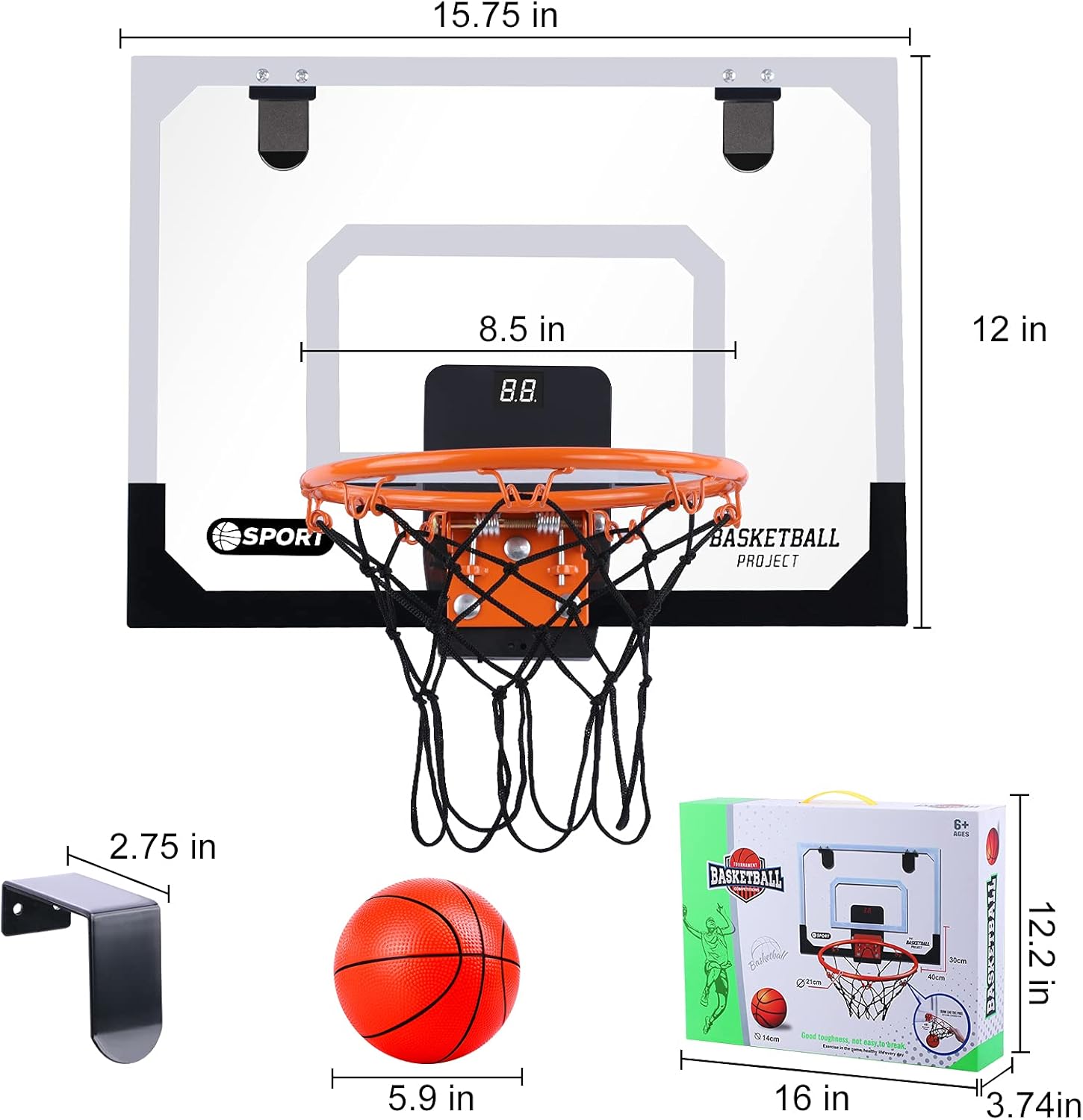 Vobab Indoor Basketball Hoop, Portable Mini Basketball Hoop Over The Door Basketball Set - Electronic Scoreboard with 6 Balls Basketball Backboard Toy Gifts for Kids Boys Teens and Adults : Sports & Outdoors
