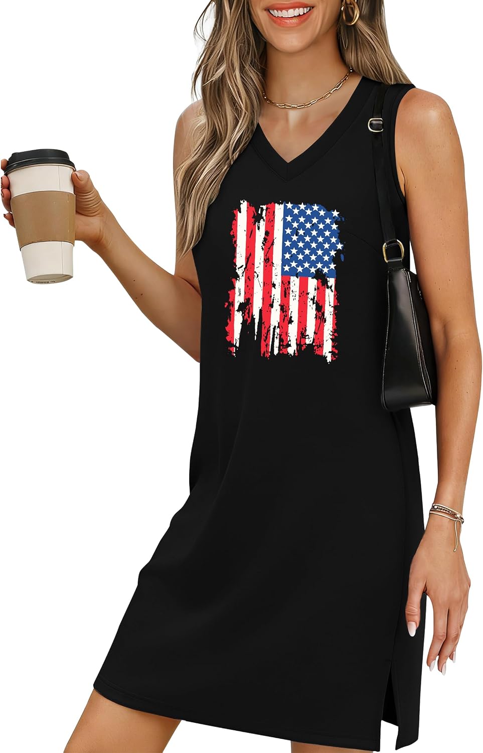 NEWWEN 4th of July Dresses for Women American Flag Sleeveless Tank Dress USA Patriotic Stars Stripes Dress Summer Sundress