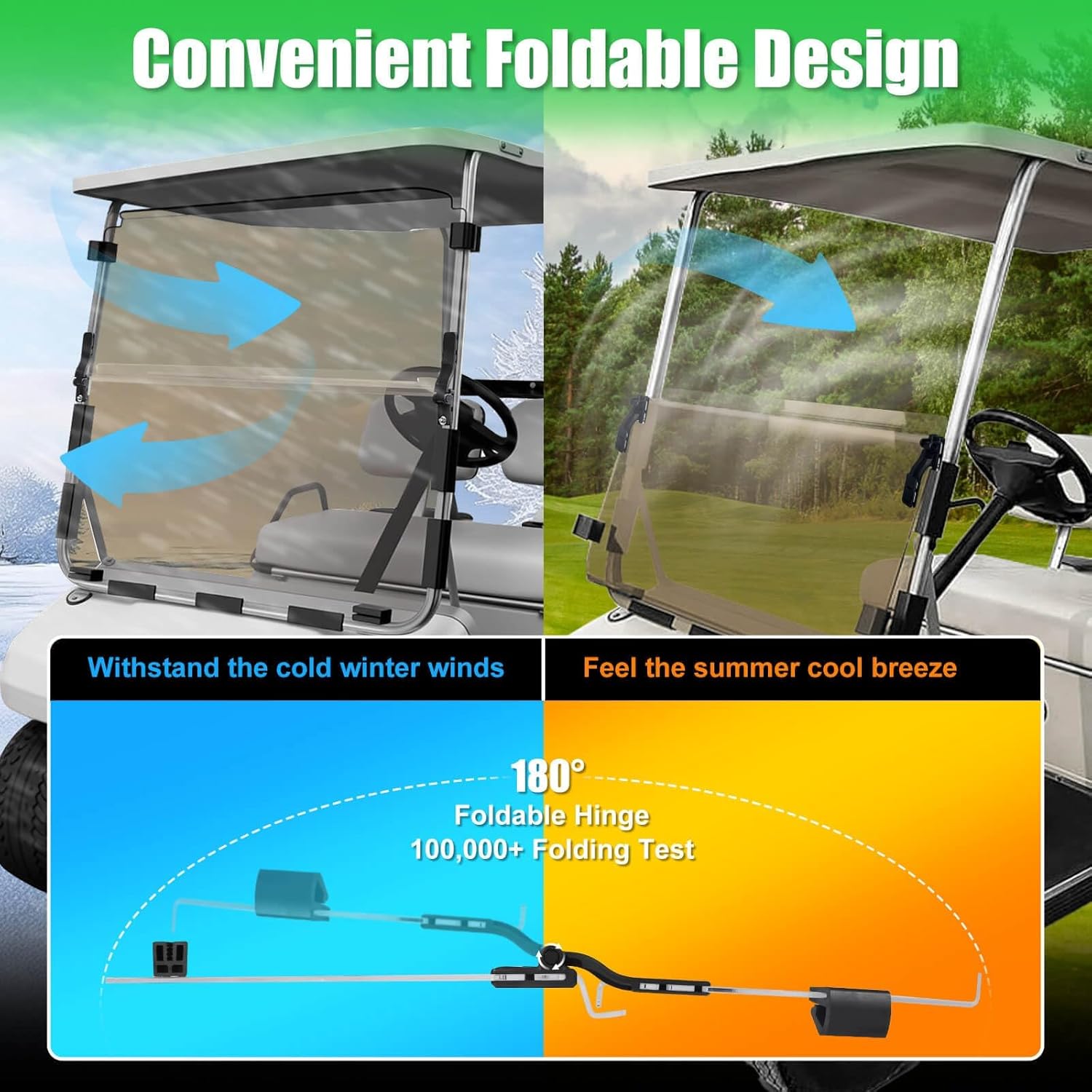 5MM Thick Upgrade PC Foldable Club Car DS Windshield with Heavy Duty Hinges Only Fit for 1982-2000.5 Club Car DS with 1" Straight Struts Rail, Anti-UV Impact Resistant Golf Cart Windshield Tinted