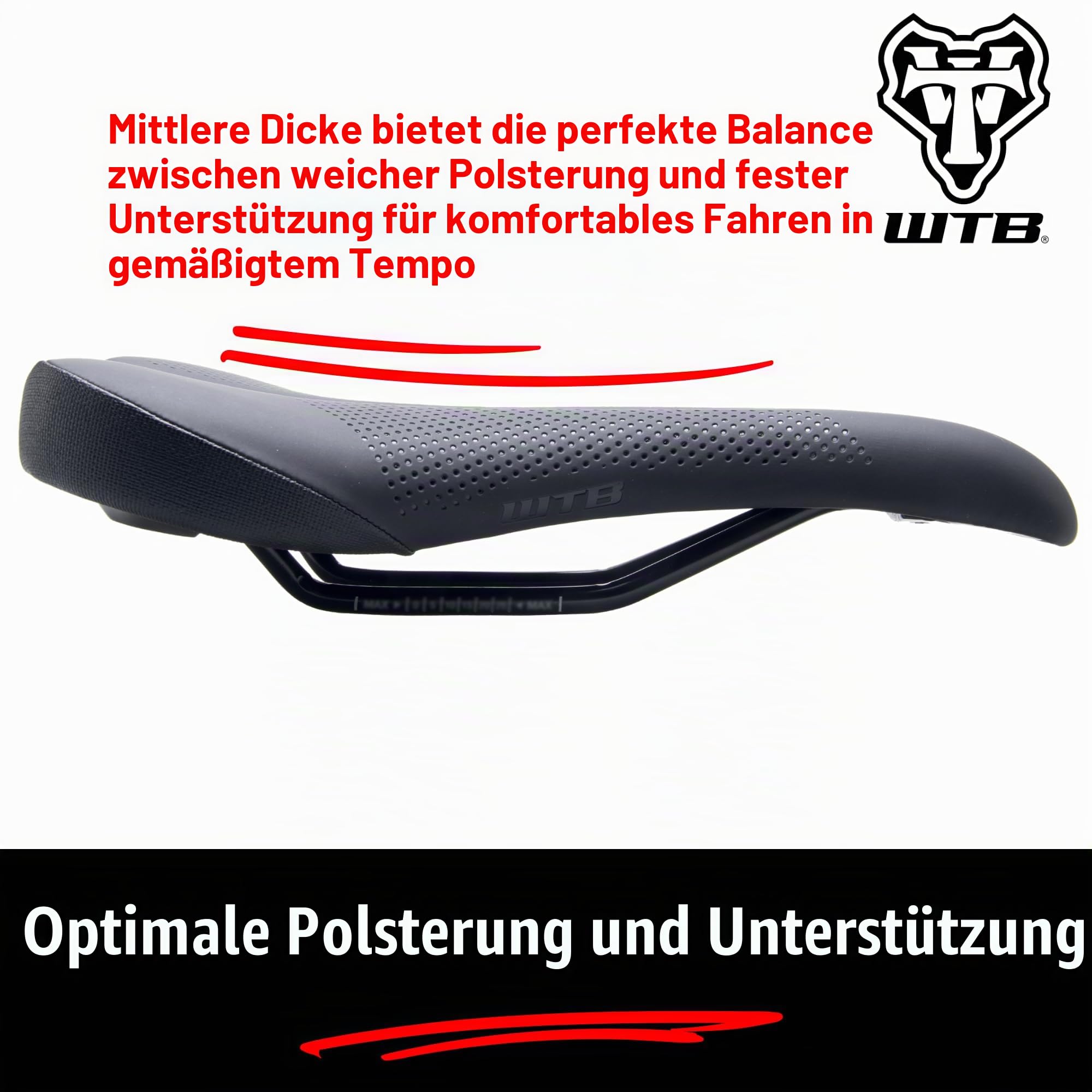 WTB Volt Fahrradsitz (Sattel) - Bequeme Mitteldicke Polsterung - Mountain, Gravel & E-Bikes (3 Größen, 3 Schienenoptionen)