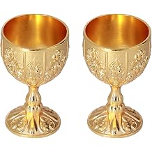 2Pcs Chalice Goblet Set, 30ml Gold Goblet, Embossed Medieval Chalice, European Metal Vintage Chalice for Kitchen, Home, Bar, Party, Wedding Decoration, 1.7x2.7in