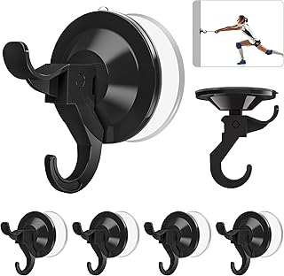 5 Pack Suction Cup Hooks, Black Suction Cup Wreath Hanger with Adhesive Suction Tab, Wreath Holder for Spring Garland, No Tools, No Damage, Removable Towel Hooks for Bathroom Window Glass Door Wall