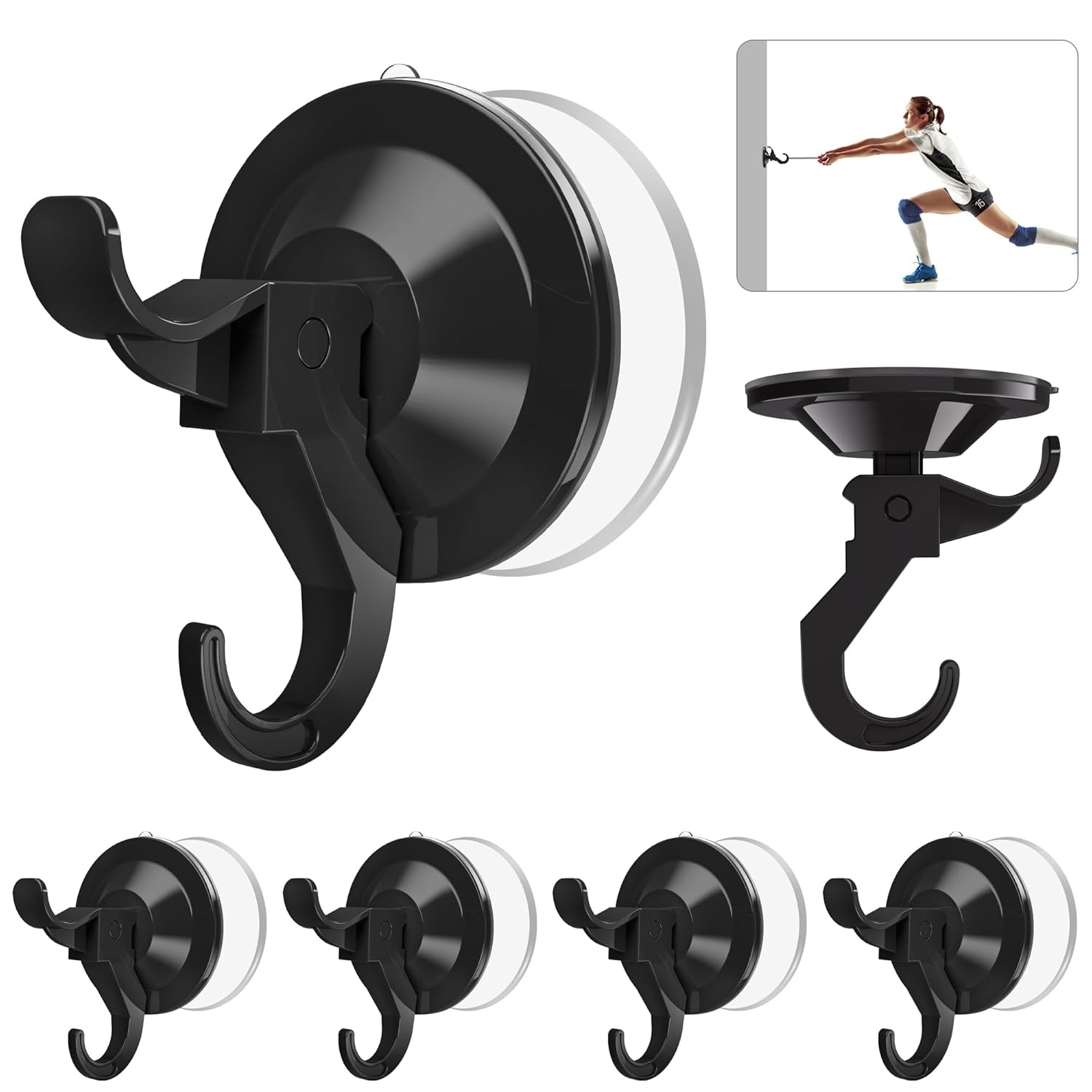 5 Pack Suction Cup Hooks Black Suction Cup Wreath Hanger with Adhesive Suction Tab Wreath Holder for Spring