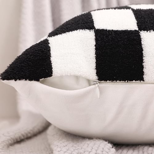 Miniatura 5 de Alysheer Fundas de almohada decorativas bordadas a cuadros 18"x 18", juego de 2, fundas de almohada de algodón con patrón tuftado de cuadros en