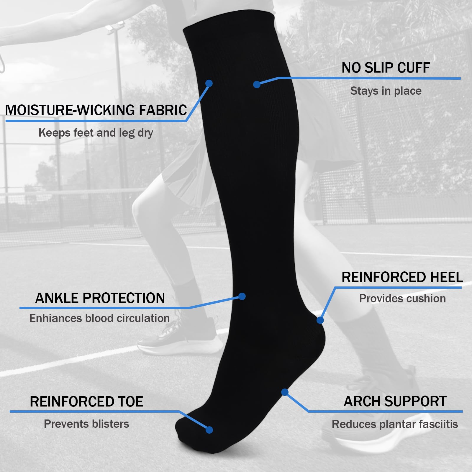 3 Pares Calcetines de Compresión Hombre Mujer,para Enfermeros, Correr, Maternidad, Vuelos, Viajes, Deportes,Ciclismo,Tallas Uniformes