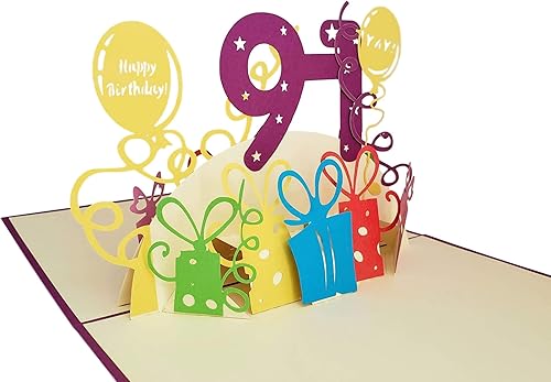 Miniatura 5 de iGifts And Cards Tarjeta de felicitación emergente 3D de feliz cumpleaños 91 con regalos - Noventa y uno, increíble, globos, regalo único,