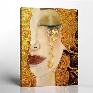 Golden Tears Canvas Frame like Gustav Klimt Wall Art, Ready To Hang for Living Room Home Wall Decor, C2430-11x14