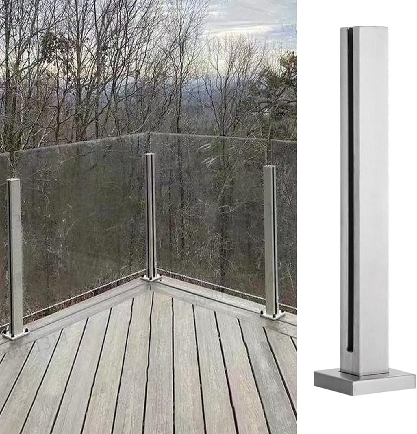 Poste de barandilla de Vidrio, Abrazadera de Piso de Vidrio de Acero Inoxidable para Poste de barandilla - Conector de 65 cm/25,5 Pulgadas para barandilla de balcón, Escalera, jardín y hogar