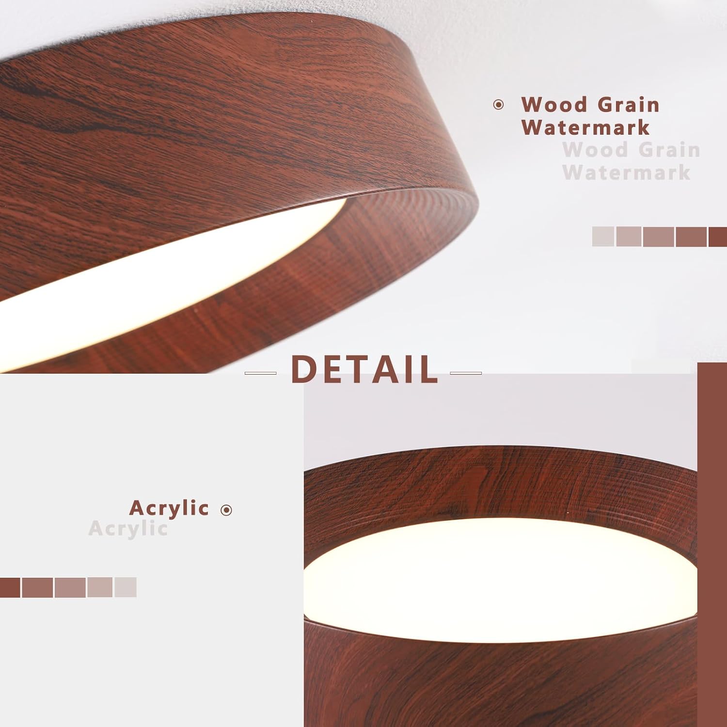 LED Wood Grain Flush Mount Ceiling Light Fixture, 19.7 Inch Modern Round Dimmable Ceiling lamp for Bedroom, Living Room, Kitchen, Entryway (Non-Wooden)