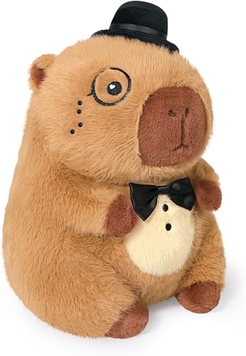 Ditucu Peluche de Caballero Capybara original con sombrero de boliche de 9 pulgadas, lindo animal de peluche suave de Capibara, juguetes de peluche