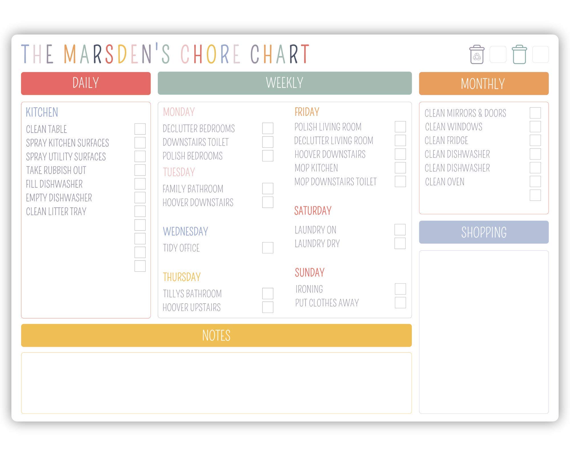 Buy A3 Personalised dry wipe whiteboard household chores checklist