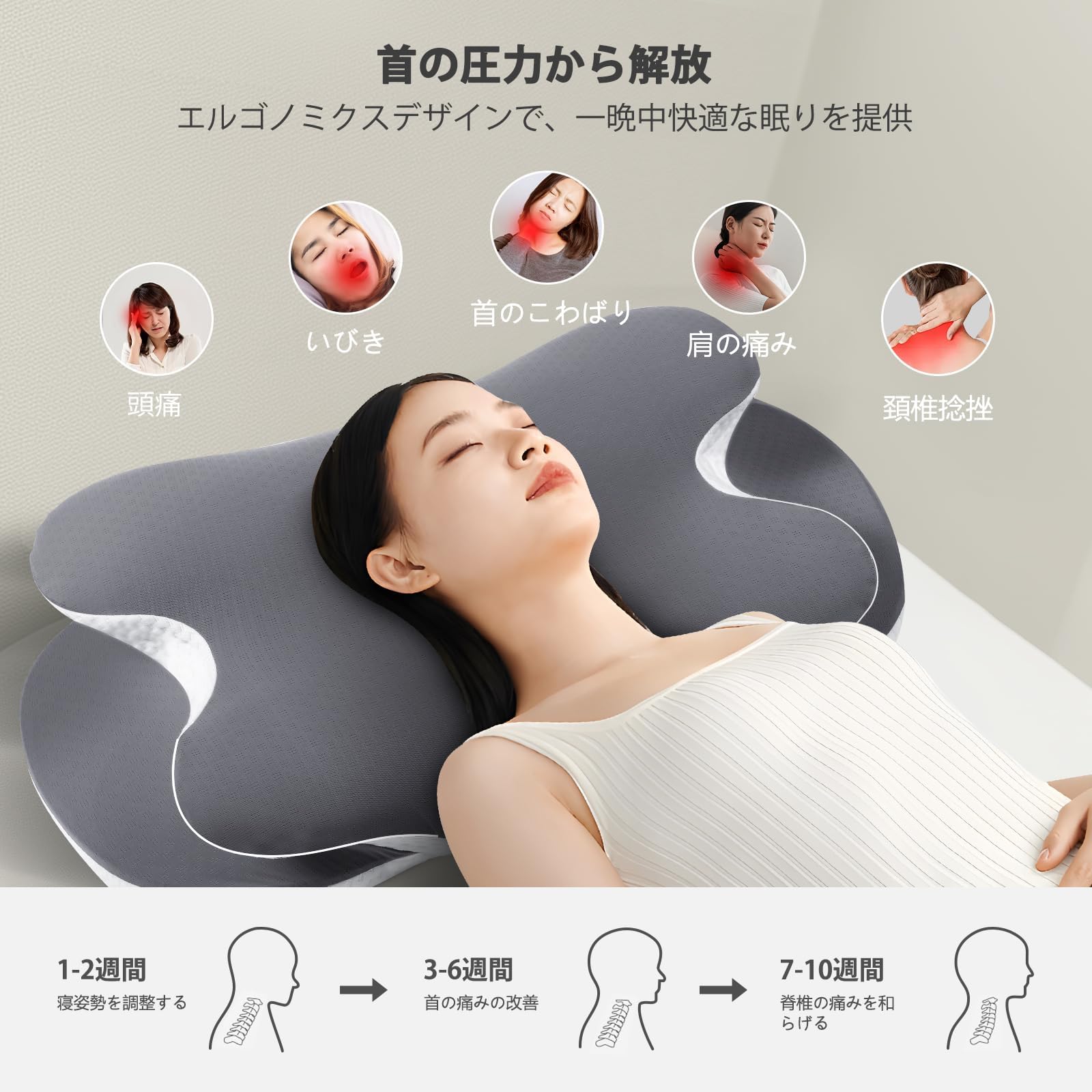 Amazon｜JINXIA 枕 安眠 低反発 まくら 首が痛くならない、【凹型の