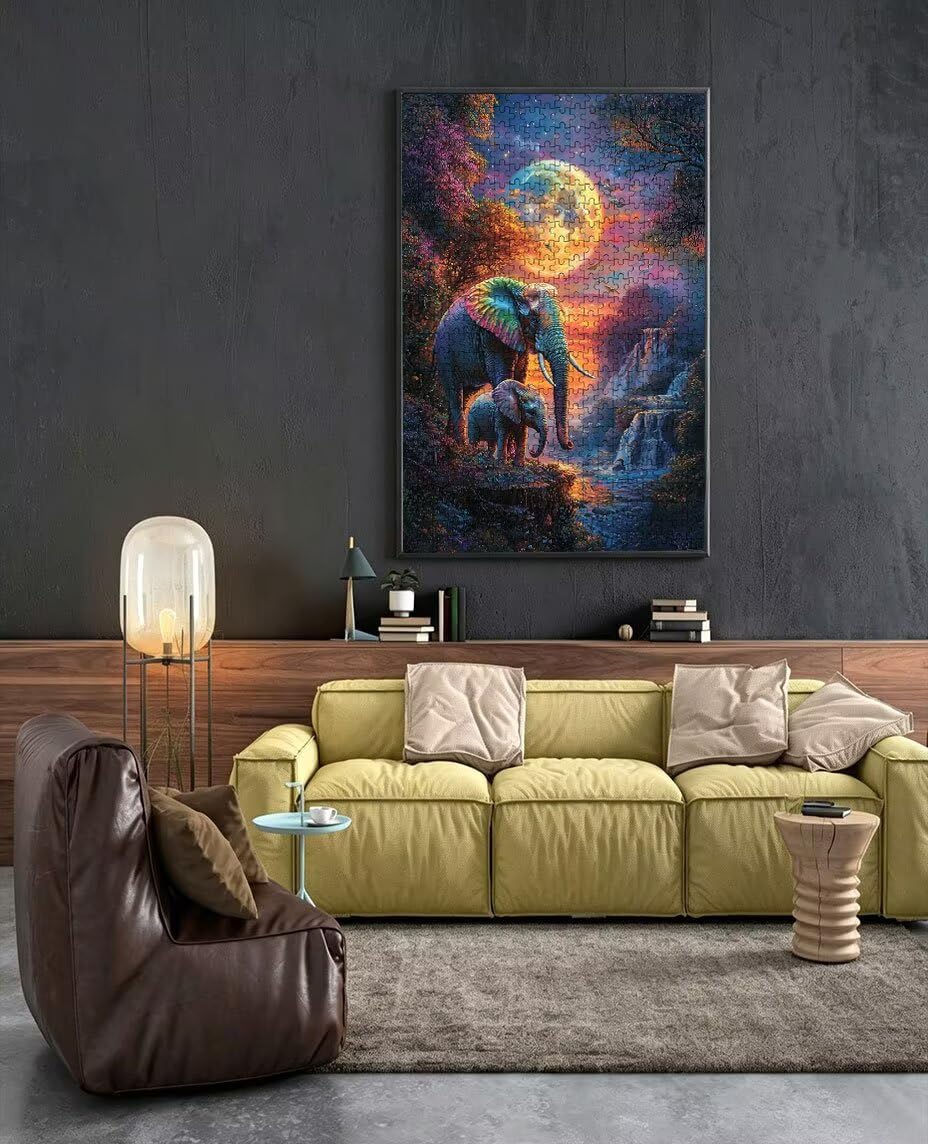 Puzzle 1000 Pezzi Elefante Luna 3D Puzzle per Adulti Impegnativo, Educa Puzzles Artistico, Divertente E Stimolante Puzzles Decorativo per La Famiglia, Regalo e Decorazione Pareti BXHZW6-193