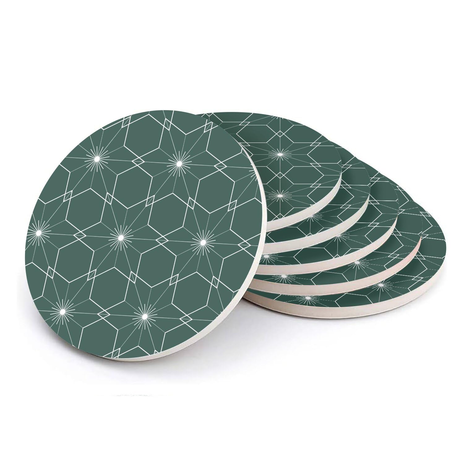 Sous verre ronds en céramique motif étoile japonais vert lot de 6