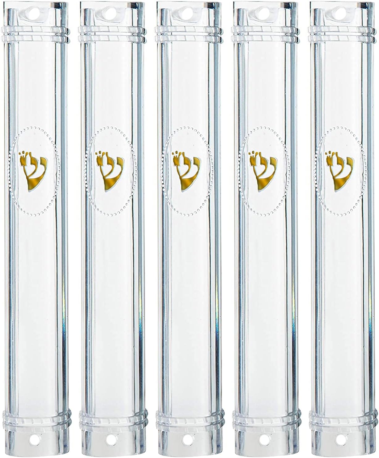 SUPER STAM MEZUZAH CASE Holder (shidell) בית מזוזה Plastic Semiround Silver shin Waterproof Rubber Cork lot of 5 (Clear with Gold SHIN, 15)