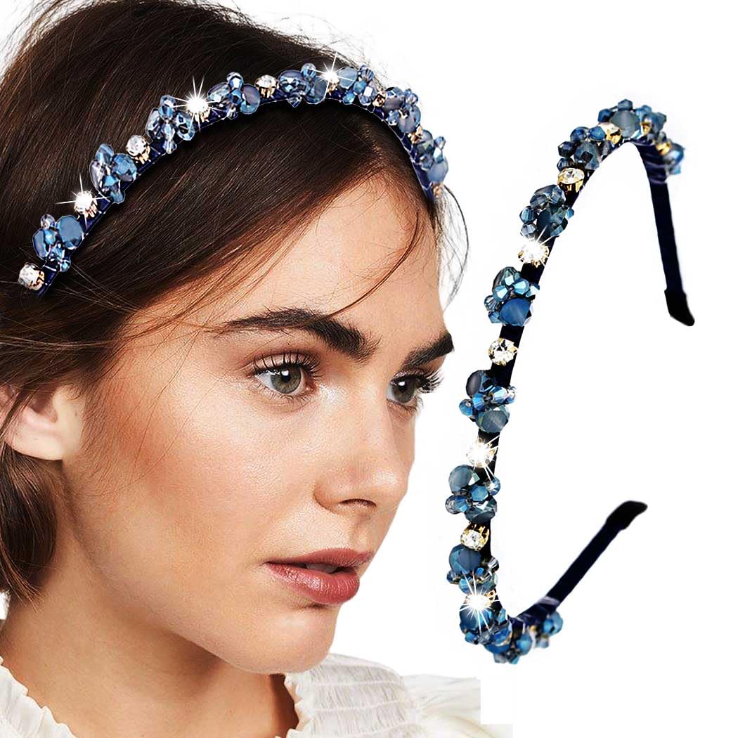 Amazon.com : Firuilo Thin Headbands Blue Rhinestones Hair  display picture 1