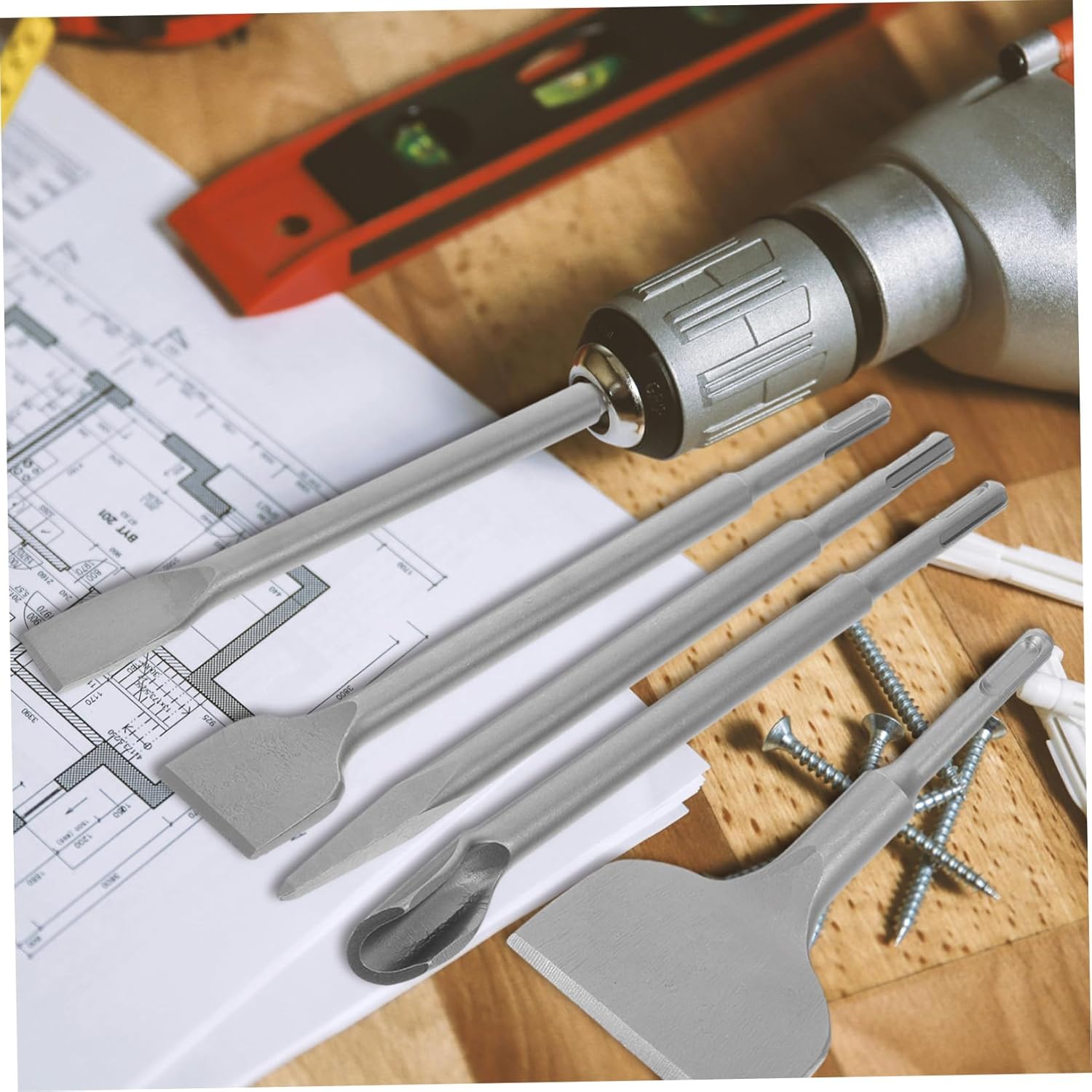 CHILDWEET 5pcs Chisel Masonry and Concrete Includes Tile Flat Point Wide and U-shaped Chisels for and Carving for Home Renovations and Construction Projects