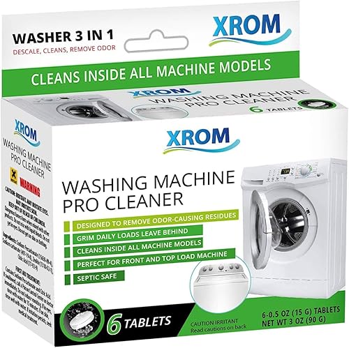 XROM Limpiador de lavadora natural de alta eficiencia 3 en 1 fórmula, elimina olores, cal y acumulación de detergente, contiene 100% más de grasa