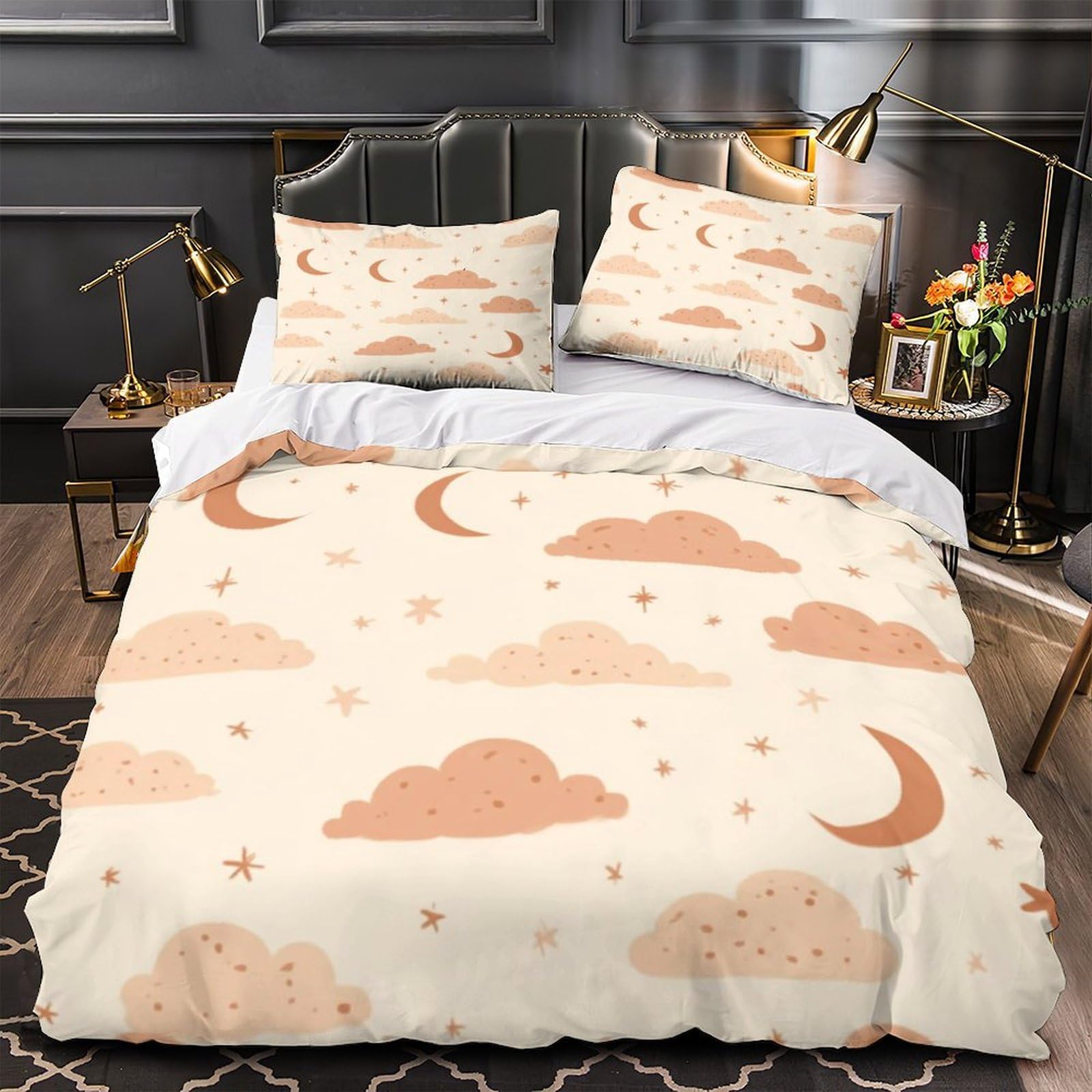 Housse de couette croissant de lune 3D 260x220 cm avec 2 taies d'oreiller en microfibre pour lit