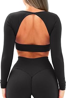 OZICERD Backless Workout Tops for Women Long Sleeve Gym Shirts Open Back Crop Top Cute Going Out Tops Yoga Athletic Tops